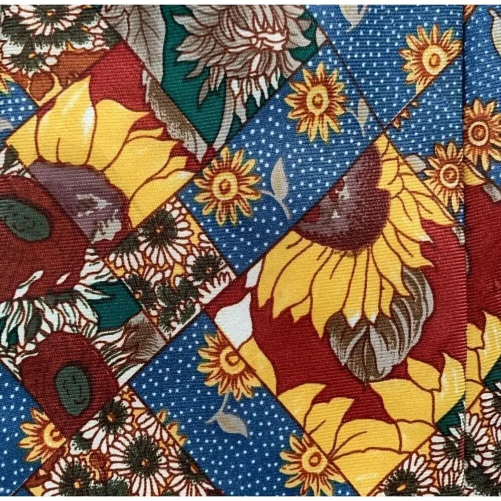 Vintage Beans McGee Sunflower Patchwork Neck‎ Tie 90s Novelty Boho Summer Floral